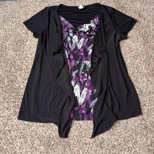 Black and purple Y2K neckline blouse with a built in cardigan